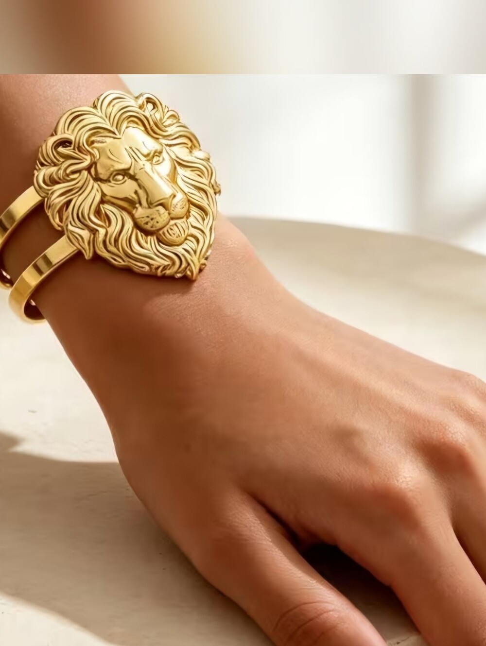 Jewelry set GoldVermeil Carved Lions Head Cuff Bracelet &Ring - Picture 2 of 3